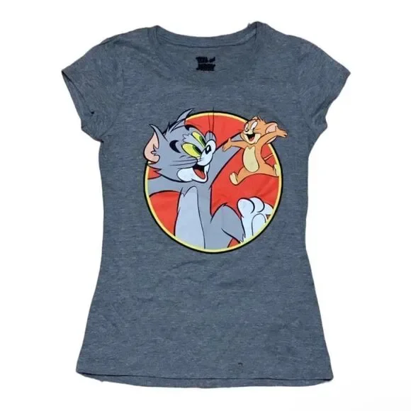 Tom & Jerry T-Shirt Nostalgia Novelty Cartoon Orange Logo Back Retro Cat Mouse - Picture 4 of 7